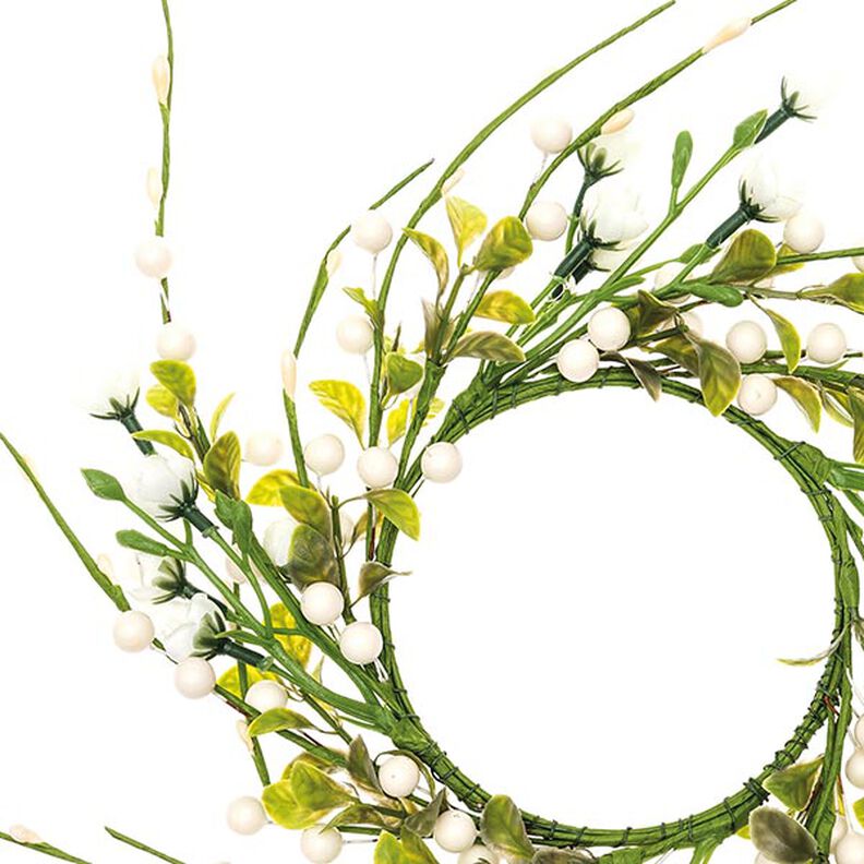 Dekoration blomsterkrans med bær [Ø11 cm/ 39 cm] – hvid/grøn,  image number 2