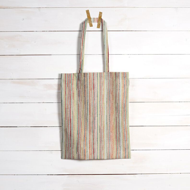 Dekorationsstof Gobelin farverige striber – lysebeige/karminrød,  image number 7