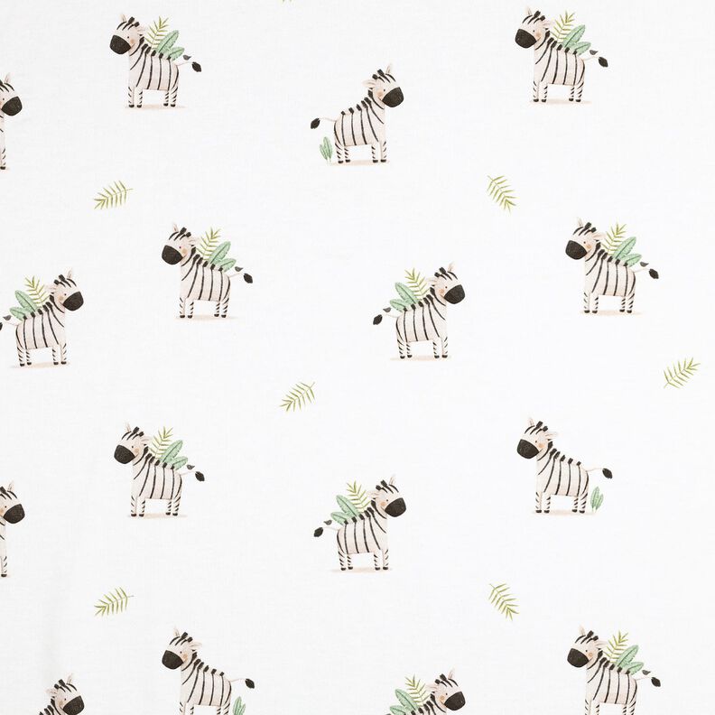 GOTS Bomuldsjersey Zebraer i steppen Digitaltryk | Poppy Fabrics – hvid/sort,  image number 1