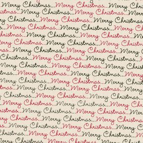 Bomuldsstof Cretonne Merry Christmas – natur/karminrød, 