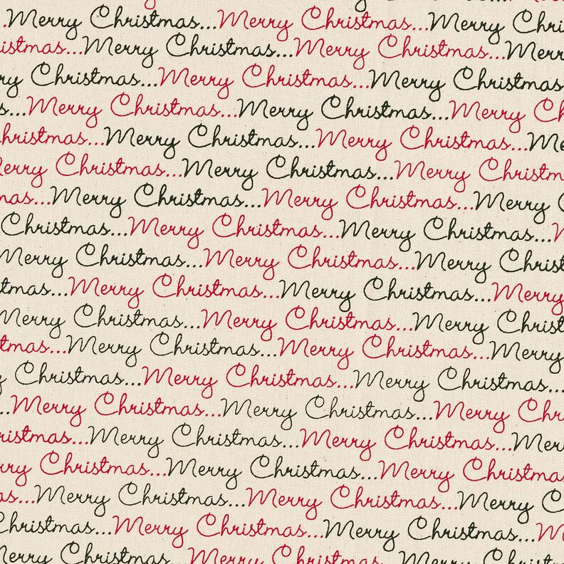 Bomuldsstof Cretonne Merry Christmas – natur/karminrød,  image number 1
