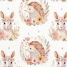 Bomuldspoplin Hare og pindsvin i en blomsterrank Digitaltryk – elfenben,  thumbnail number 1