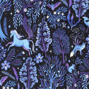 French Terry Sommersweat Eventyrskov Digitaltryk | Poppy Fabrics – sort-blå/rødlilla, 