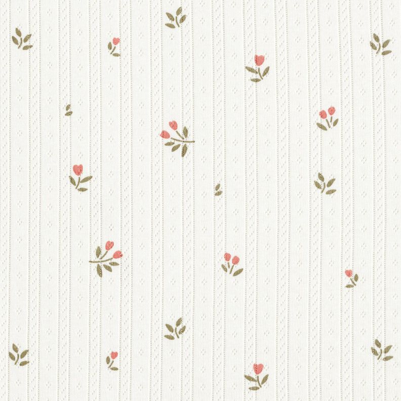 Ajour Bomuldsjersey tulipaner – elfenben,  image number 1