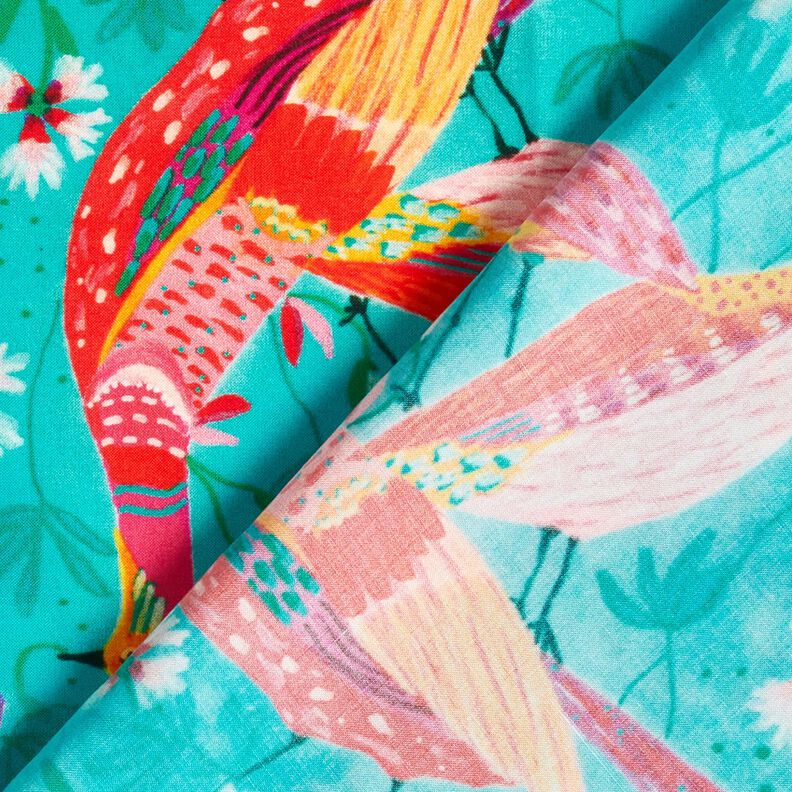 Beachwear viskosestof p&aring;fugle og blomster &ndash; aquabl&aring;/intens pink,  image number 4