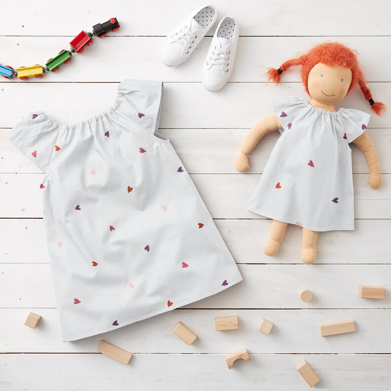 Musselin/Dobbelt-Crincle stof broderede hjerter | Poppy Fabrics – hvid/rosé,  image number 5