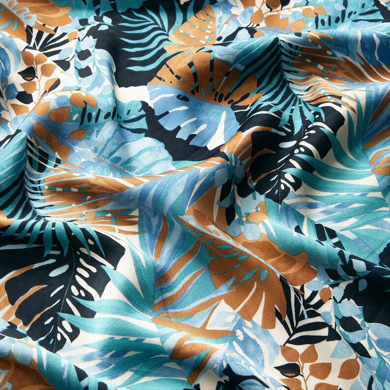 Cr&ecirc;pe Satin palmer og monstera &ndash; str&aring;lende bl&aring;/sort-bl&aring;,  image number 2