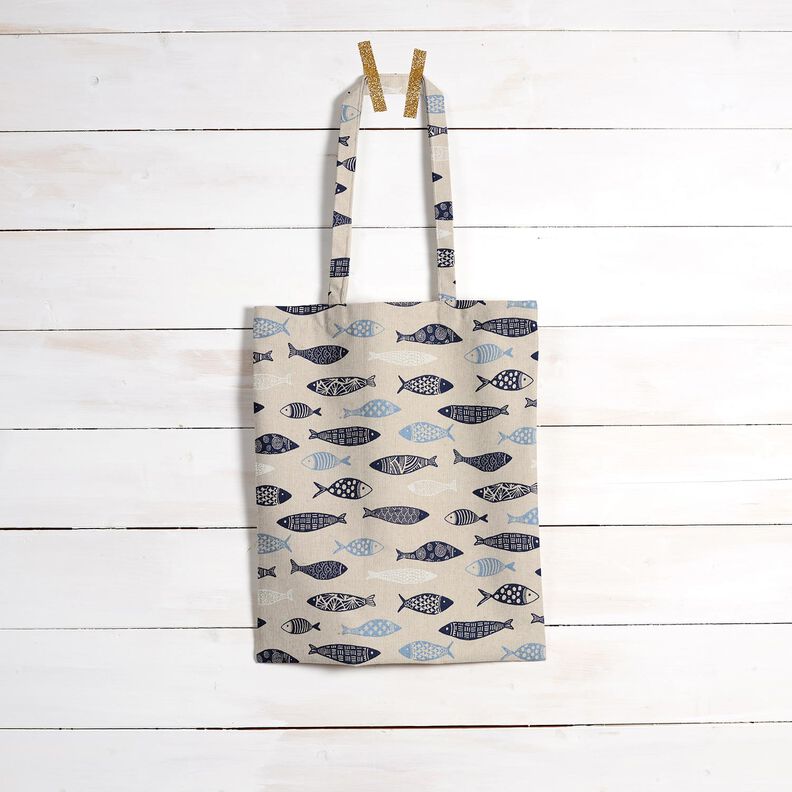 Dekorationsstof Halvpanama abstrakt fiskestime – natur/blå,  image number 8