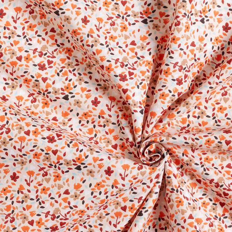 Bomuldsstof Cretonne spredte blomster – rosé/ferskenorange,  image number 3
