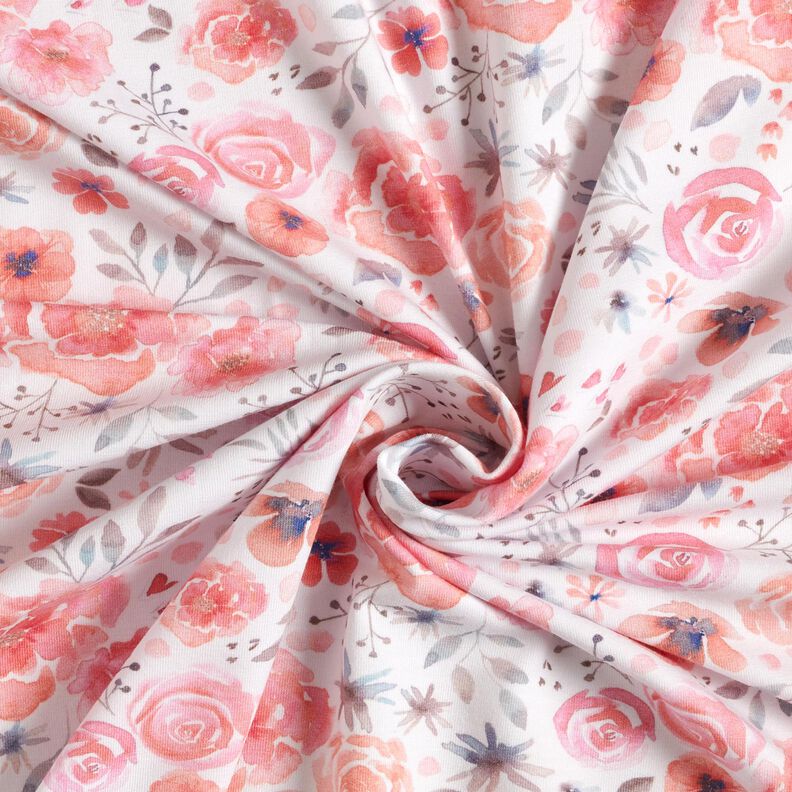 Bomuldsjersey akvarelroser – hvid/rosa,  image number 3