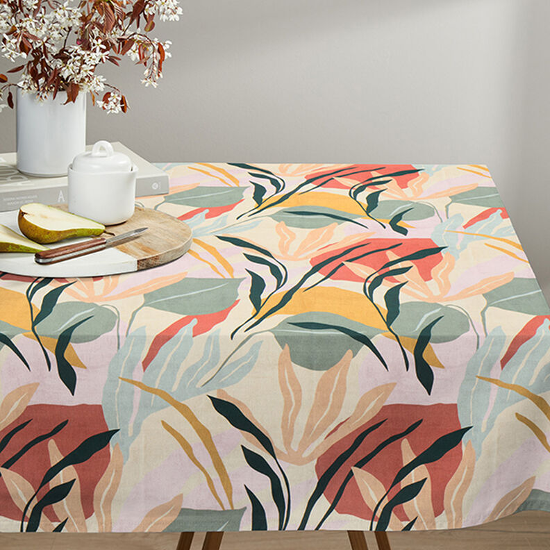 Dekorationsstof Halvpanama abstrakte planter – natur/lys mint,  image number 6