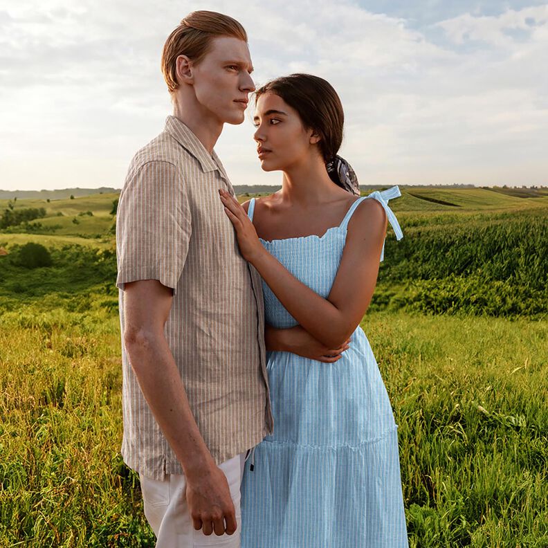 Musselin/Dobbelt-Crincle stof garnfarvede striber | Poppy Fabrics &ndash; str&aring;lende bl&aring;/hvid,  image number 5