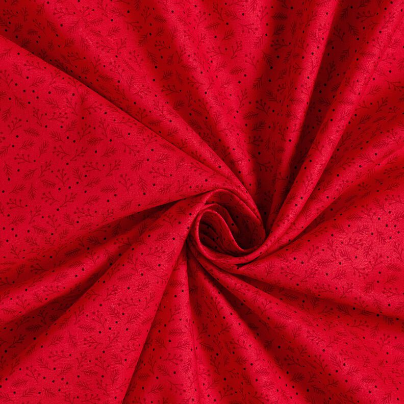Bomuldsstof Poplin festlige grene – mørkerød,  image number 3