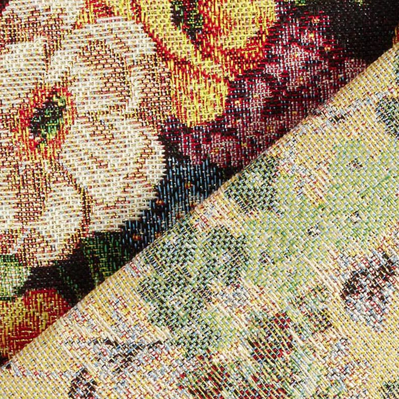 Dekorationsstof Gobelin blomsterbukket lurex – sort/guld,  image number 5