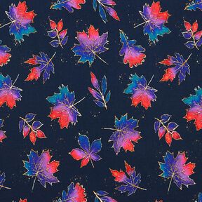 French Terry Farverige efterårsblade | Glitzerpüppi – natblå/ildrød, 