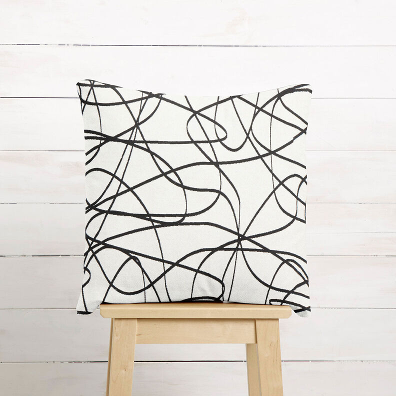 Dekorationsstof Jacquard abstrakte linjer – elfenben/sort,  image number 7
