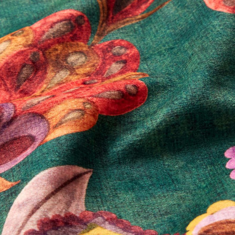 Dekorationsfløjl blomsterranker – blågran/rosé,  image number 3