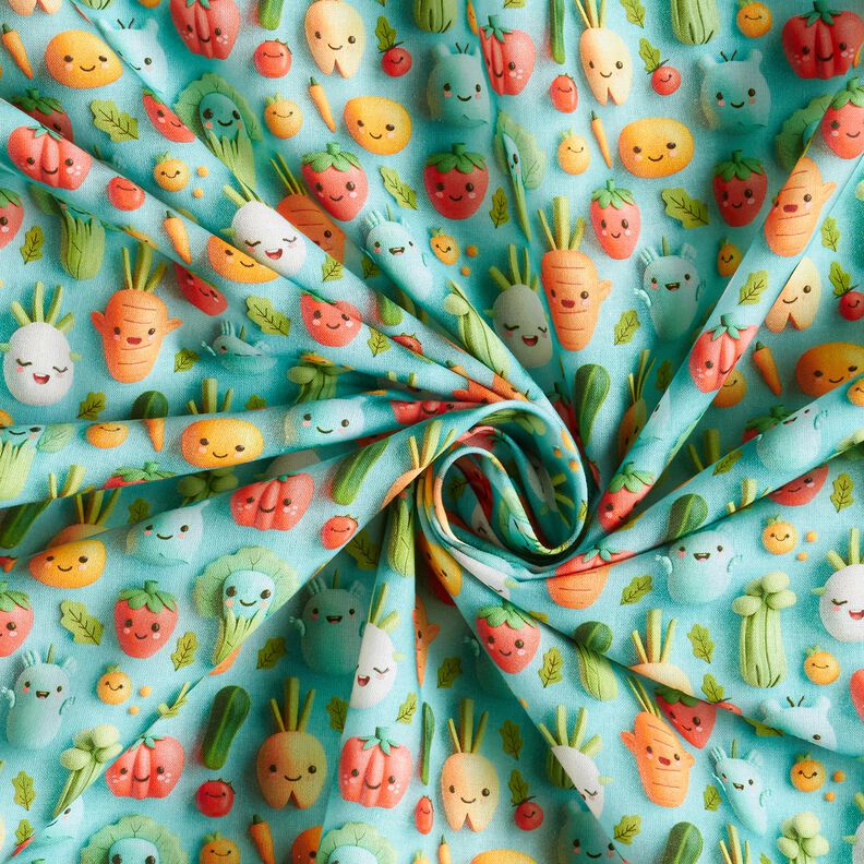 Bomuldspoplin glade modellervoks-grøntsager Digitaltryk – aquablå,  image number 3