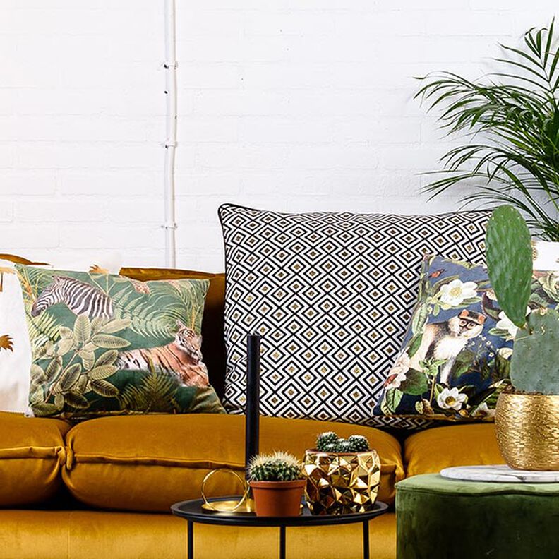 Dekorationsstof Jacquard Art deco romber – uldhvid/guld,  image number 6