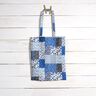 Bomuldsstof Cretonne patchwork-look – hvid/blå,  thumbnail number 7