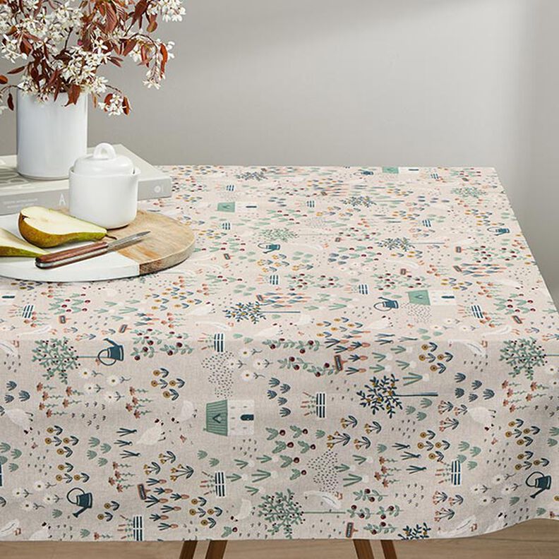 Dekorationsstof Halvpanama bondegård – natur/grøn,  image number 9