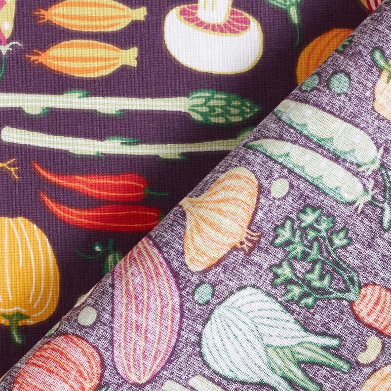 Bomuldsstof Cretonne grøntsagsvarianter – aubergine/grøn,  image number 4