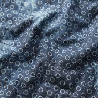 Quiltet stof chambray blomst batik – jeansblå, 