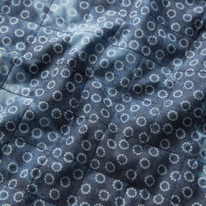 Quiltet stof chambray blomst batik – jeansblå,  image number 2