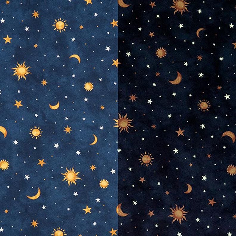 Dekorationsstof Glow in the Dark nattehimmel – guld/marineblå,  image number 1