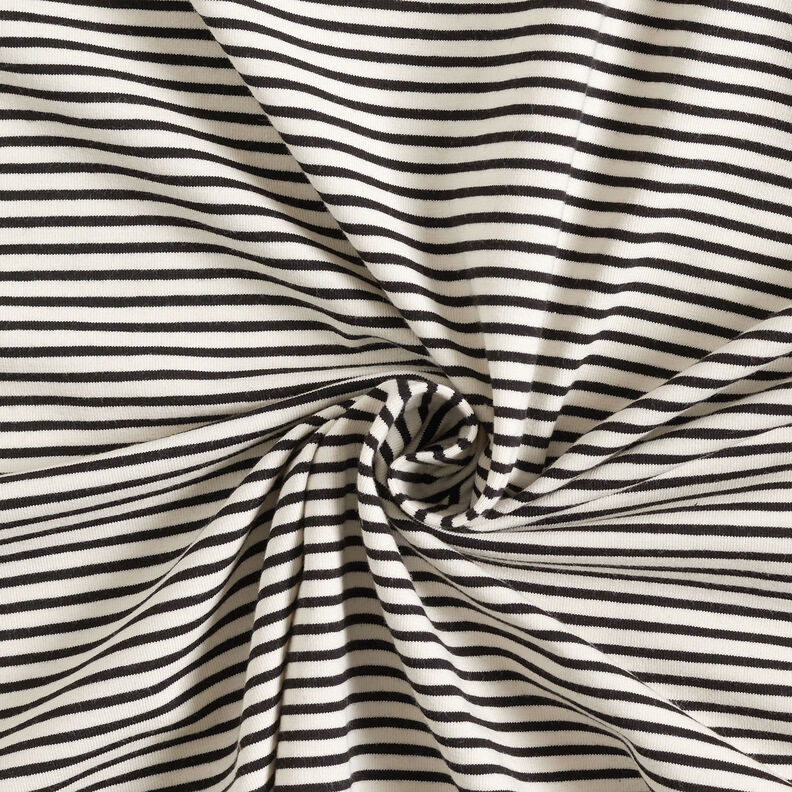 Bomuldsjersey smalle striber &ndash; creme/sort,  image number 3