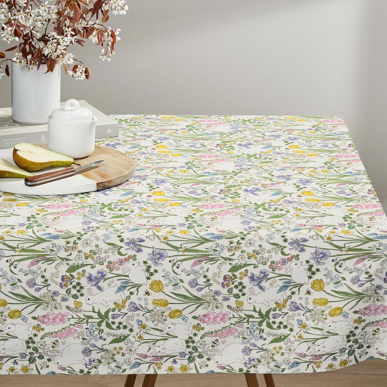 Dekorationsstof Halvpanama kaniner på blomstereng – elfenben/lys rosa,  image number 9