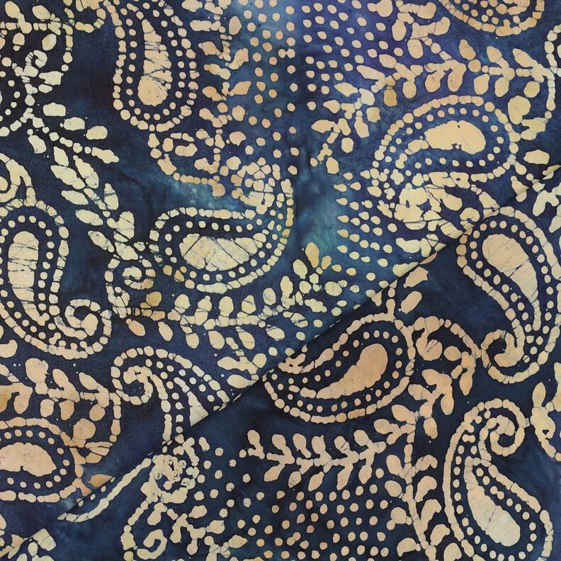 Fin bomuldsbatist Batik Paisley – havblå/sand,  image number 4
