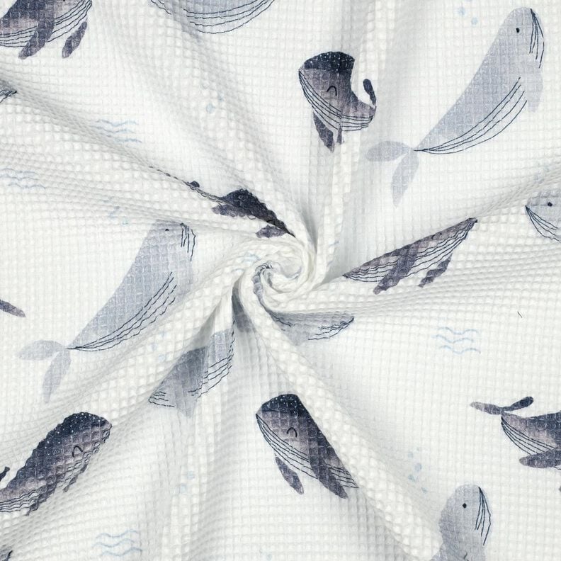 Vaffelpiqué Hvaler Digitaltryk | Poppy Fabrics – elfenben/blågrå,  image number 3