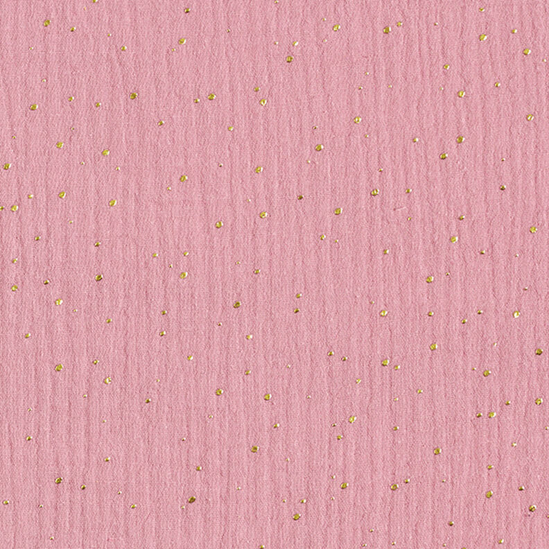 Bomuld musselin spredte guldklatter – rosa/guld,  image number 1