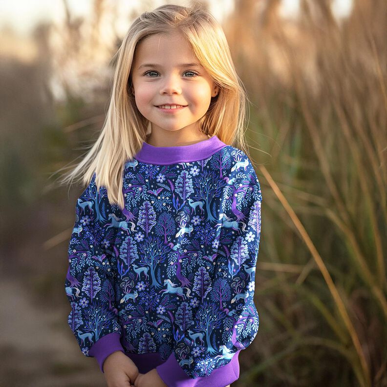 French Terry Sommersweat Eventyrskov Digitaltryk | Poppy Fabrics – sort-blå/rødlilla,  image number 5