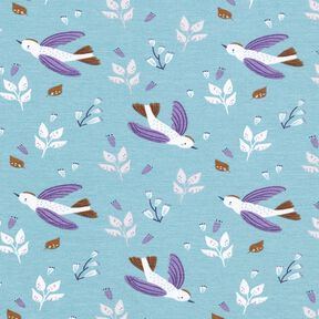 Bomuldsjersey Små fugle – dueblå, 
