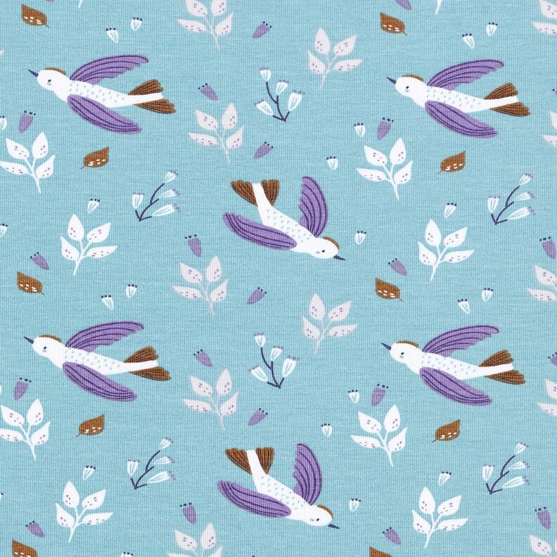 Bomuldsjersey Små fugle – dueblå,  image number 1