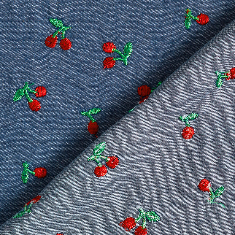 Chambray broderede kirsebær – jeansblå,  image number 4