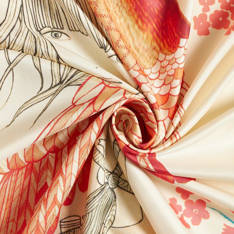 satin-panel med fugle og feer | Katia Fabrics – aquablå/creme,  image number 3