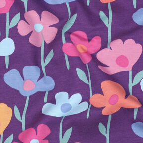 French Terry Sommersweat farverige blomster | Poppy Fabrics – rødlilla, 