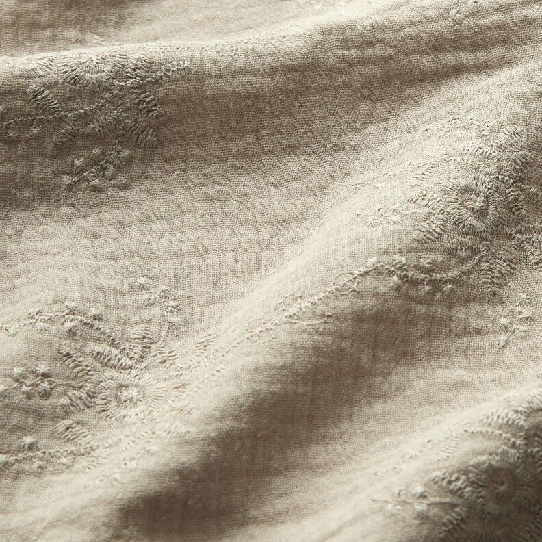 Musselin/Dobbelt-Crincle stof Tone-i-tone blomsterranke – silkegrå,  image number 2