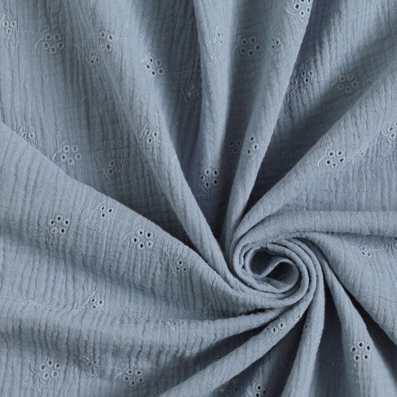 Musselin/Dobbelt-Crincle stof Hulbroderi Blomsterranker – blågrå,  image number 3
