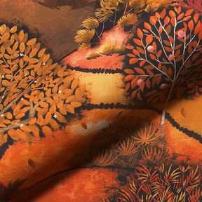 Dekorationsstof Halvpanama digitaltryk landskab efterår – bronzefarvet/orange, 