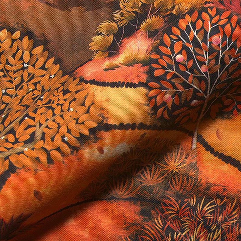 Dekorationsstof Halvpanama digitaltryk landskab efterår – bronzefarvet/orange,  image number 2