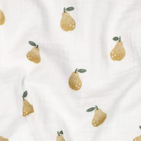 Musselin/Dobbelt-Crincle stof Pære Digitaltryk | Poppy Fabrics – hvid/guloliven, 