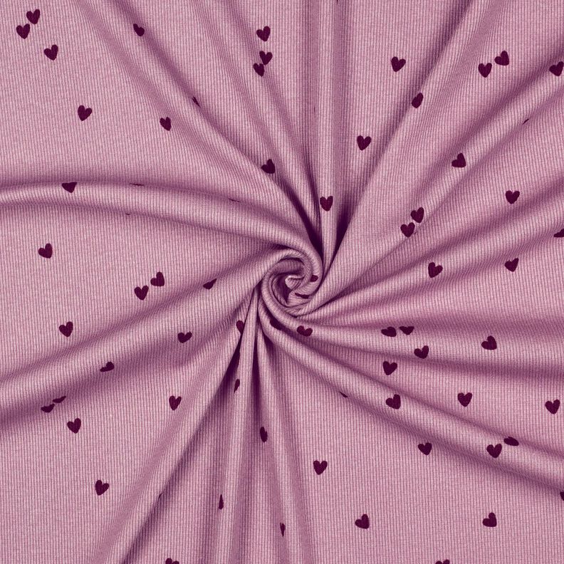 Rib-jersey spredte hjerter | Poppy Fabrics – pastelviolet/merlot,  image number 3