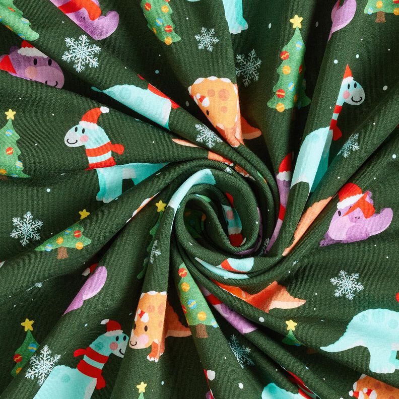 French Terry Sommersweat Baby Dinosaur i julestemning | Glitzerpüppi – mørkegrøn/chili,  image number 3
