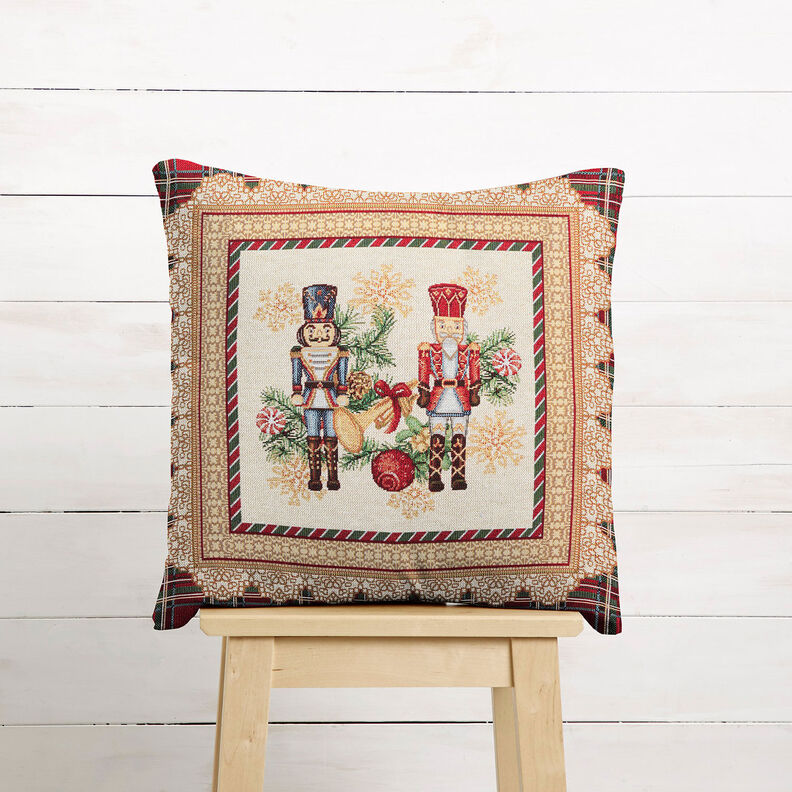 Dekorativt panelstof Gobelin nøddeknækkere duo – karminrød/lysebeige,  image number 6