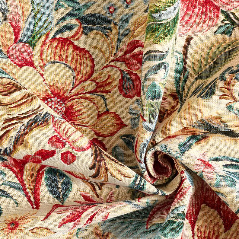 Dekorationsstof Gobelin skønne blomster – lysebeige/rød,  image number 3