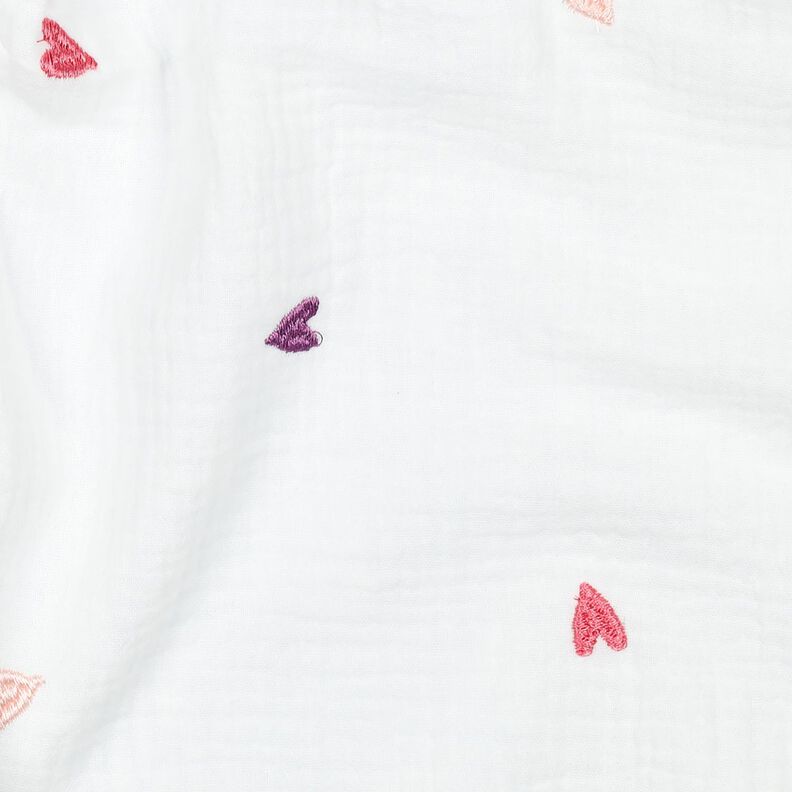 Musselin/Dobbelt-Crincle stof broderede hjerter | Poppy Fabrics – hvid/rosé,  image number 2